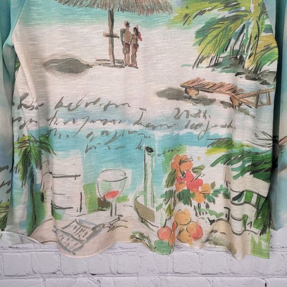 Chico's Blouse Womens Size 1 Blue Polyester Sheer Chiffon Sleeve Beach Vacation - Picture 11 of 12